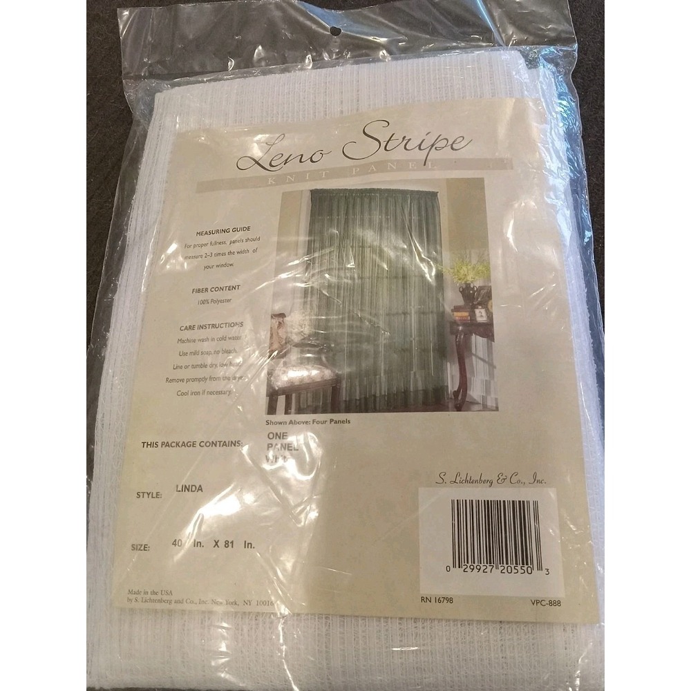 Vintage Leno Stripe White Panel Curtain 40x81 Linda NIP cottagecore‎ farmhouse